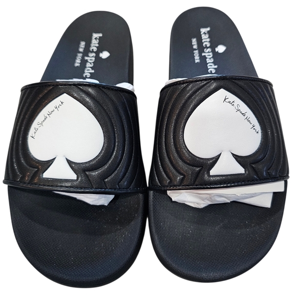 Kate Spade New York Splash Pool Slide Smooth Leather, Size 7 Optic White, New - Picture 3 of 9